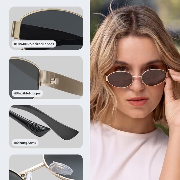 Retro Polarized Sunglasses UV400 Protection Oval Metal Frame with Soft Case main image 7